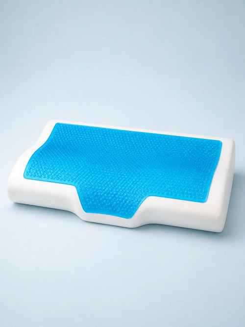 Uncovered IcedPillow cooling gel memory foam core in a pale ice-blue studio