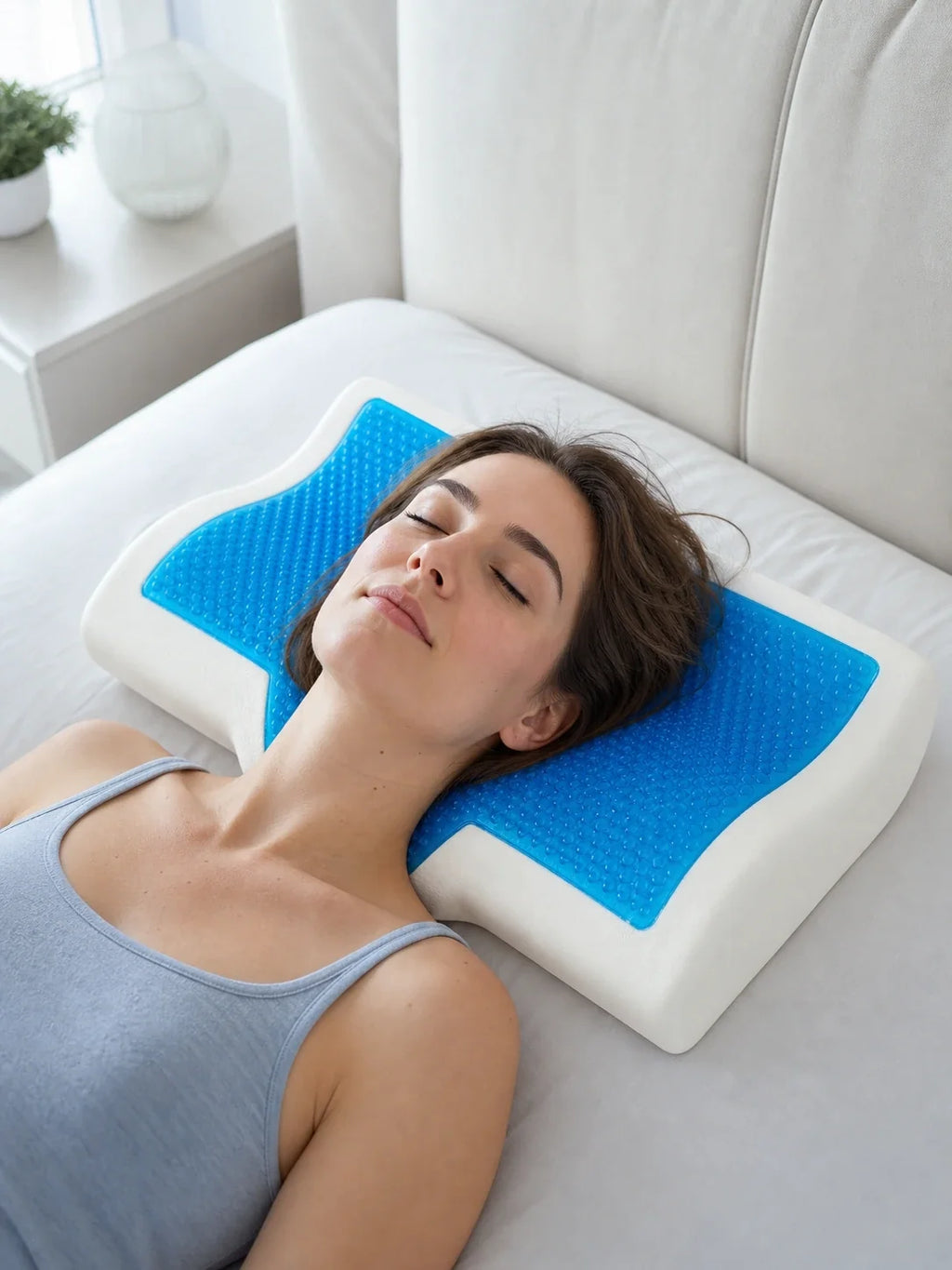 Woman resting naturally on the uncovered IcedPillow gel core